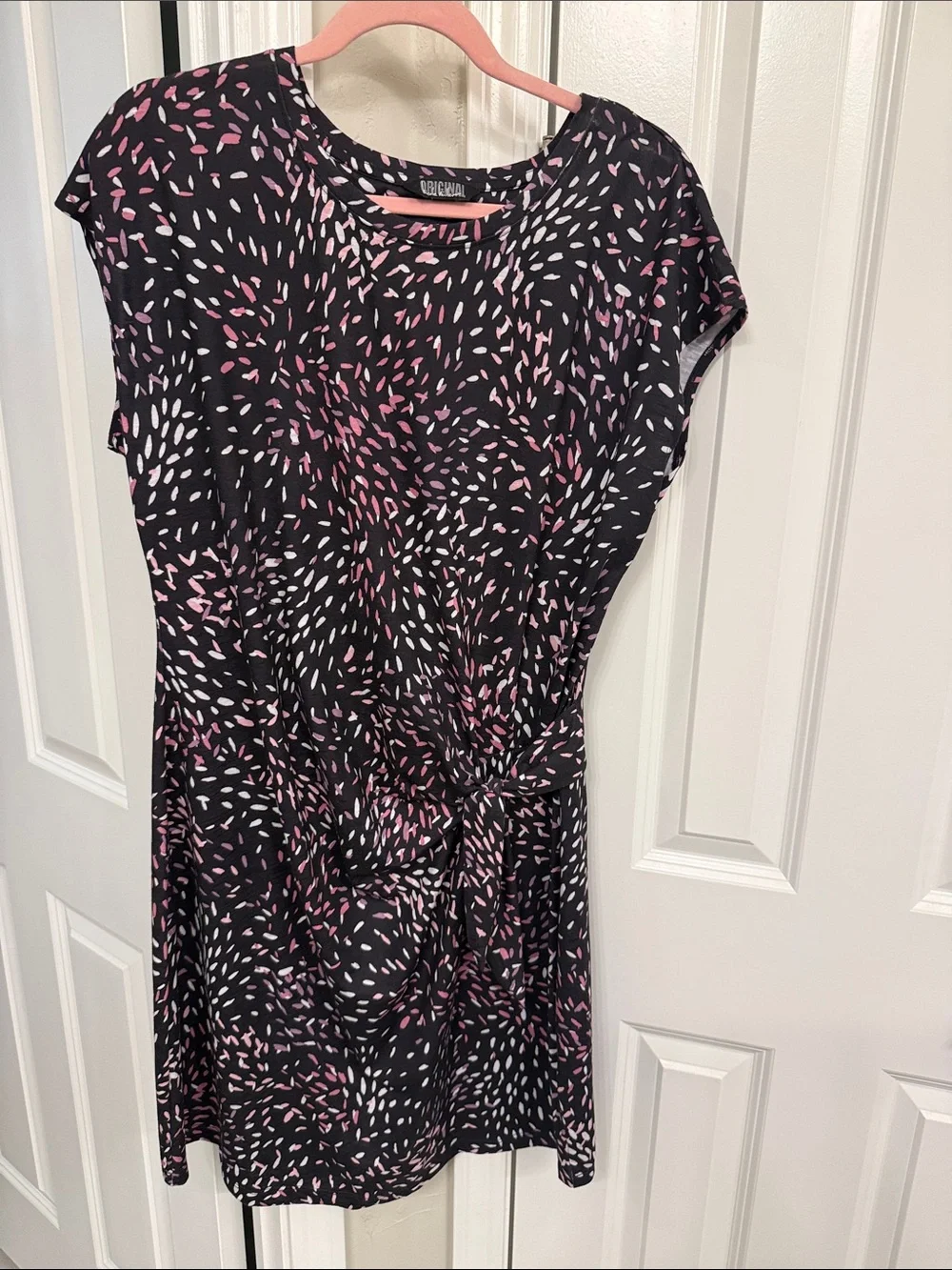 Nicole Miller Black Mini Dress with Pink & White Abstract Print